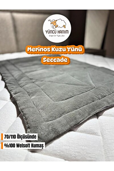 Yüncü Hanım 100% Wool Filled, Gray Colored Welsoft Surface 70 X 110 cm Size Prayer Rug