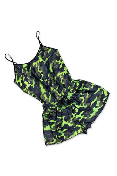 Intisimo Women's Pajamas, Satin, 2 Pieces, Army, Green/Black