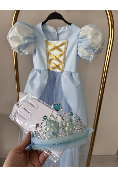PERİLİ AYLİZ Doğum Günü - Kız Çocuk Prenses Sindirella Kostümü - Eldiven & Taç