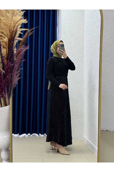 MİHRA STORE Fusta Serinda Plisată Stone Kraş-SA2524 Negru