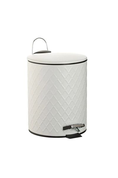 BREZIUM Metal Trash Can with Handle and Pedal, 5L, Rhombus Pattern, Detachable Bucket, BREZIUM, Pearl White