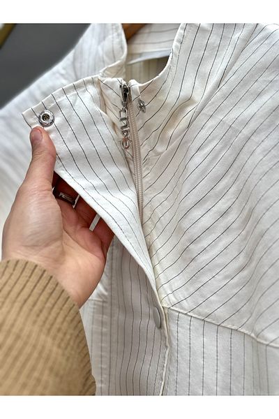 MİHRA STORE Jachetă Serap cu talie elastică în dungi-EU2814 Stone