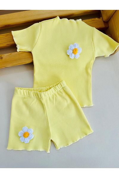 eymwes Baby Girl and Child Floral Detailed Summer Shorts Bottom Top Set