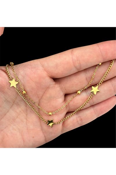 lolajewelry Luxury Steel Gold Color Dorika Steel Anklet with Chain and Stars