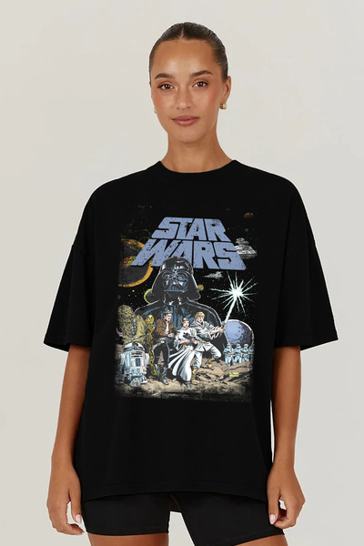 MODA Star Wars Darth Vader Yıldız Savaşları Baskılı Oversize Kalıp Siyah Geni...