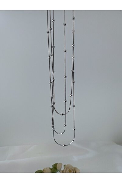 Asia by Leuvoié Asia By Leuvoie Gümüş Kaplama Paslanamaz Çelik 3 lü Dorika Top Zincir Kolye