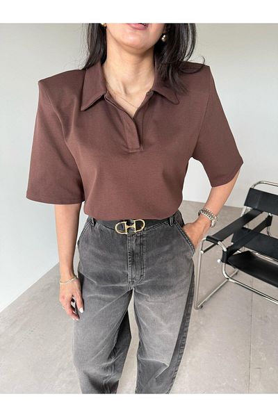 Bade Butik Brown Polo Neck Padded T-Shirt