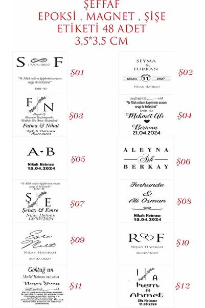 43 cici süsler organizasyon Kişiye Özel Kına-nişan-nikah-düğün Etiket 48 Adet...