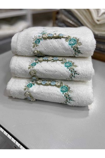 HMZ Textile Festa Handwork Liza Model Bamboo 3 Pieces Hand Face Towels. 50 X90 Bamboo Hand Face Towel