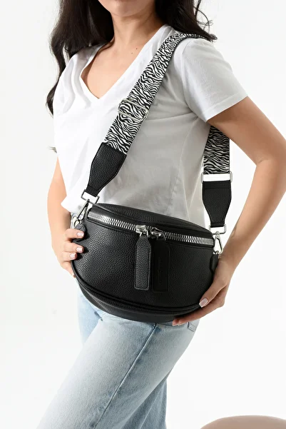 archangel Women's Waist Bag Ethnic Patterned Strap Black