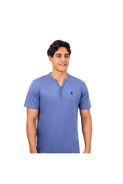 Giordano Men's Henley Tee with Lion Embroidery