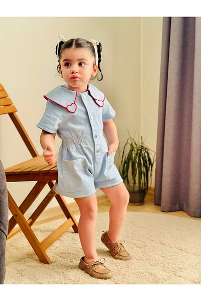 BOYBOY Girl Baby Doll Collar Heart Waist Elastic Shorts Jumpsuit Holiday