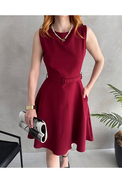 LB Laluna Butik Women's Belted Sleeveless Bell Dress