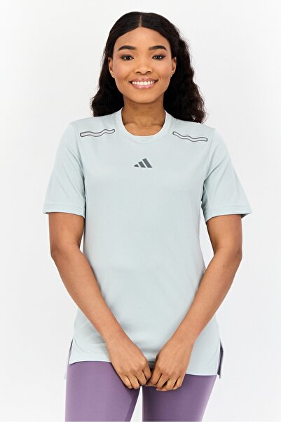 adidas تي شيرت رياضي نسائي بأكمام قصيرة للتدريب، أخضر فاتح