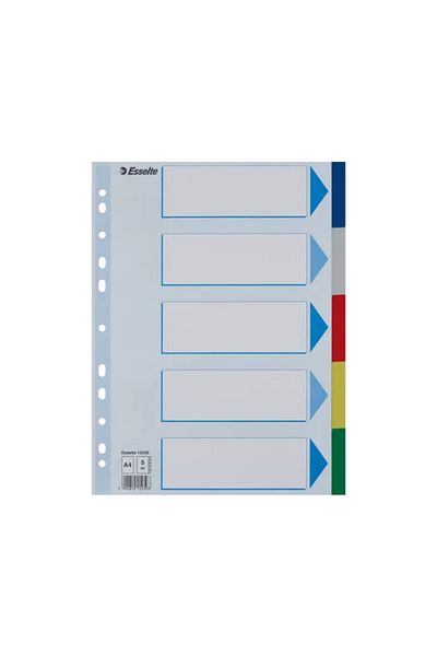 Esselte A4 Separator, 5 Colors, 115 Micron Pp, for Regular Archiving