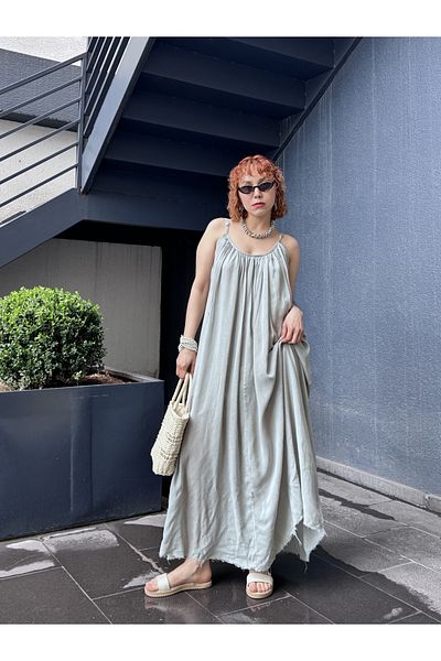 Bak'ap Rochie boemă Tril Tril de vară lungă Perry Premium Linen cu bretele reglabile