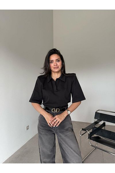 Bade Butik Black Polo Neck Padded T-Shirt