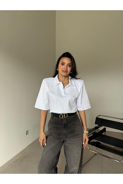 Bade Butik White Polo Neck Padded T-Shirt