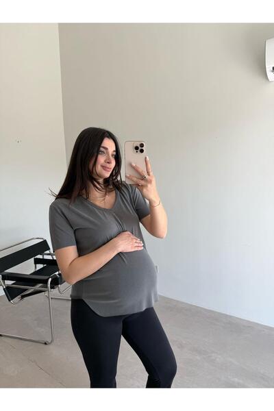 Bade Butik تي شيرت رمادي مشروط برقبة على شكل حرف V