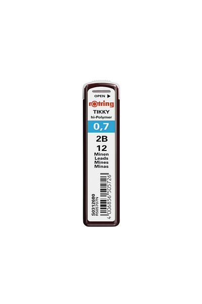 Rotring Min 0.7 mm 2B Pencil Tip, Black, Box of 12 Tips, High Polymer