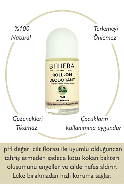 Bthera Natural Doğal Roll-on Deodorant Okaliptus & Sedir & Nane & Adaçayı Ter Kokusu Önleyici %100 Natural-50ml