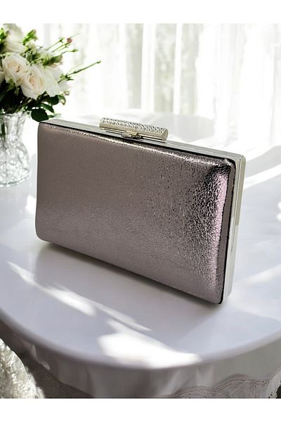 Biçanta New Model Platinum Color Shiny Patterned Chain Strap Women's Evening Dress Bag Wedding Engagement Graduation