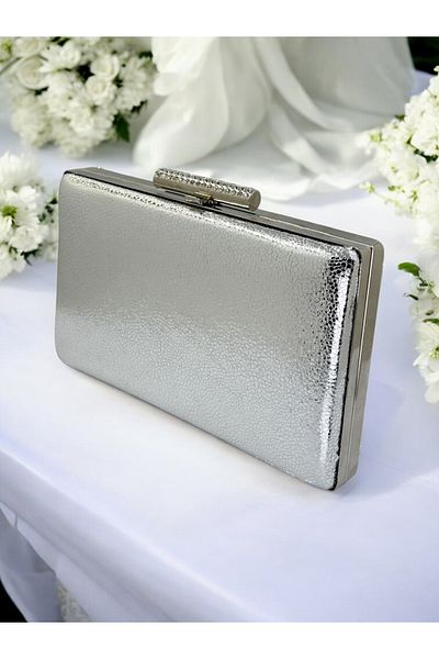 Biçanta New Model Silver Color Shiny Patterned Chain Strap Women's Evening Dress Bag Wedding Engagement Graduation