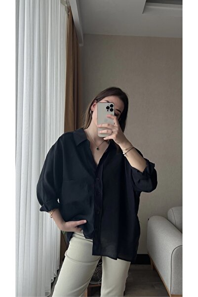 Parkur KADIN MODAL TEK CEP OVERSİZE GÖMLEK