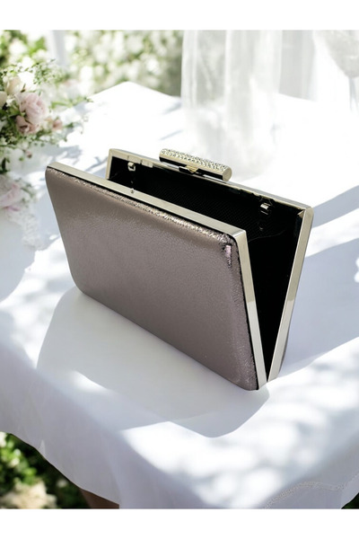 Biçanta New Model Platinum Color Shiny Patterned Chain Strap Women's Evening Dress Bag Wedding Engagement Graduation