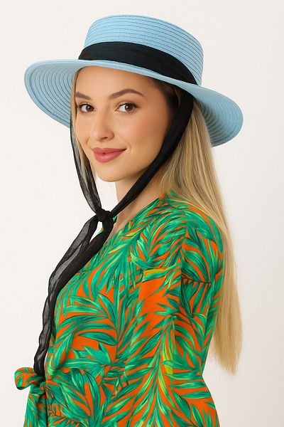 SUVE GOLD Connectable Straw Summer Beach Hat with Black Ribbon