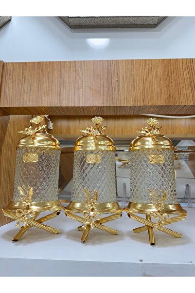 EVRA 3 Lü Çapraz Ayaklı Kristal Cam Lüx Kavanoz Baharat Seti
