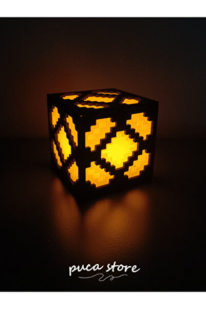 Genel Markalar Minecraft Temalı Redstone Lambası - Led mum hediyeli masa ve gece lambası 8x8x8 cm