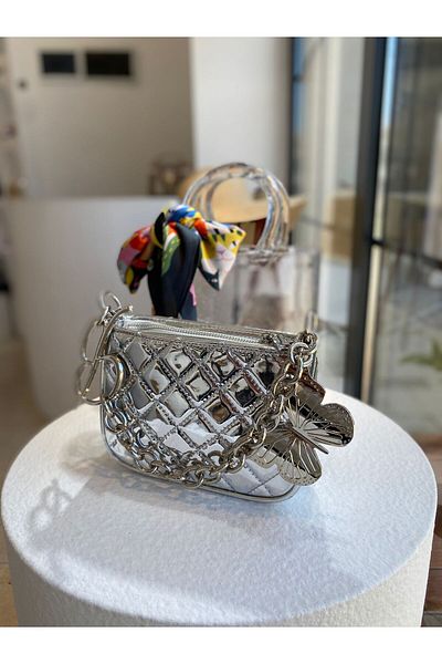 Zeynep Keskin Design New Season Charm Detailed Silver Women's Hand and Shoulder Bag, Evening Dress Bag