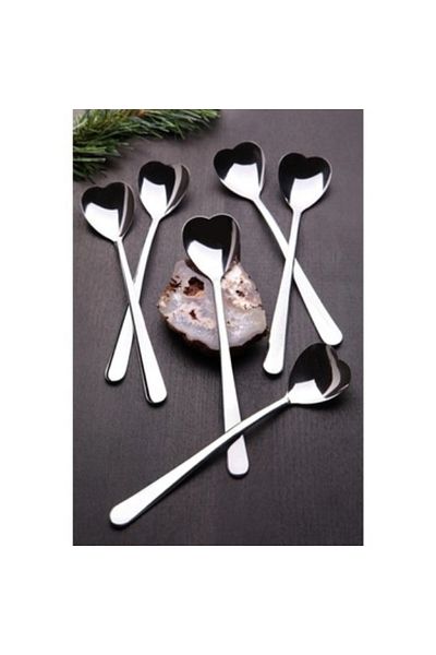 sui home 6 Pcs 18 cm Steel Heart Shaped Ice Cream Dessert Coffee Spoon