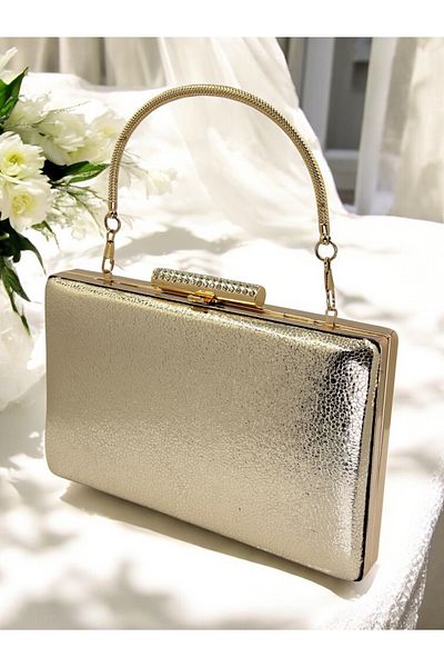 Biçanta New Model Gold Color Shiny Patterned Chain Strap Handle Women's Evening Dress Bag Wedding Engagement Graduation