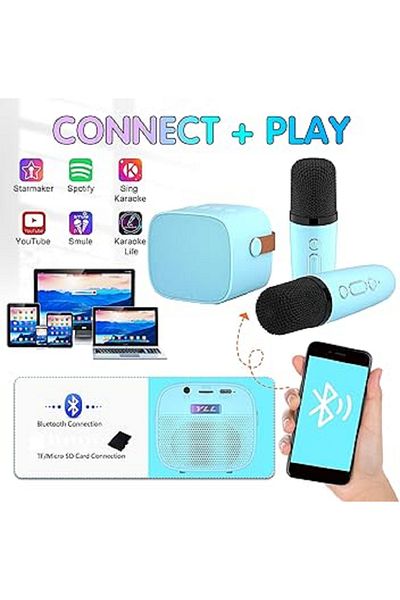 Primo Plus Mini Karaoke Machine for Kids Adults, Portable Bluetooth Speaker with 2 Wireless Microphones