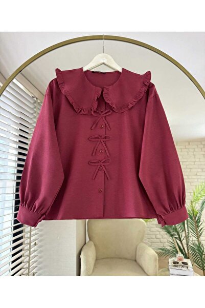 MODA قميص قصير بياقة على شكل فيونكة وتنورة علوية مفصلة