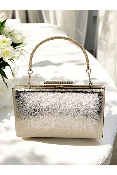 Biçanta New Model Gold Color Shiny Patterned Chain Strap Handle Women's Evening Dress Bag Wedding Engagement Graduation