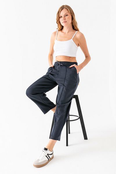 naymanlife Women's Smoked Balloon Pattern Striped Modal Soft Textured Lycra Pants with Elastic Waist