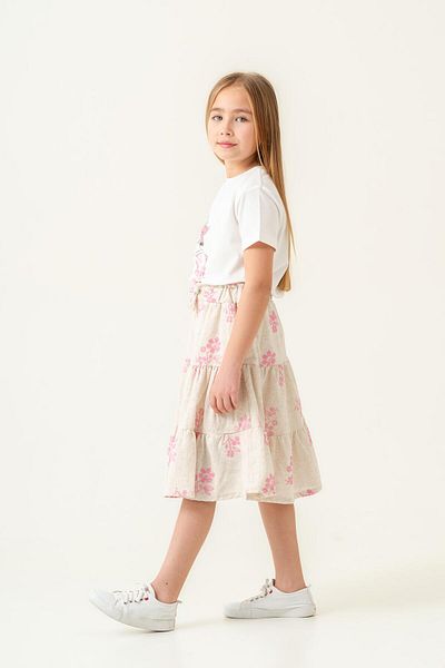 Magu Girls' Cotton Floral Patterned T-Shirt and Skirt Set