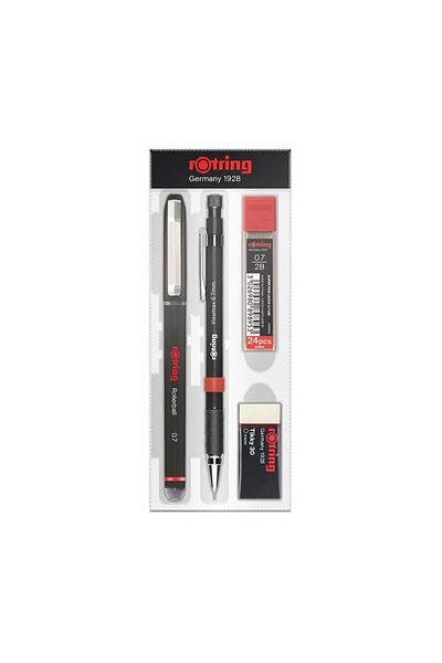Rotring Office Set, Black, 0.7 Roller and Versatile Pen, Eraser, Tip Gift