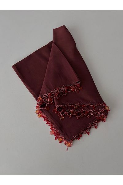 GÜNBATILI Handcrafted Hand Embroidered Solid Color Scarf Beaded Writing Yemeni Dowry Gift 100X100Cm