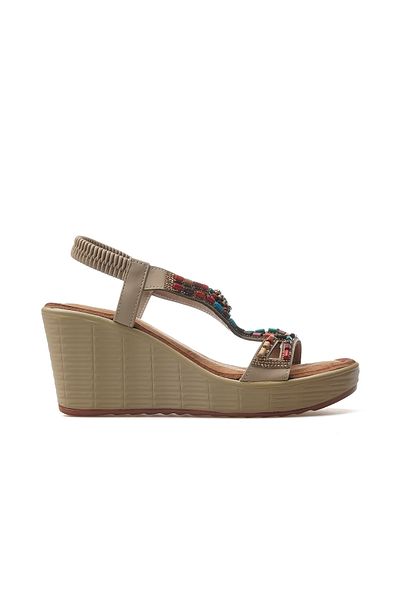 Guja Women's Stone Detailed Wedge Heeled Daily Sandals 25Y 25Y155-2 Z Beige