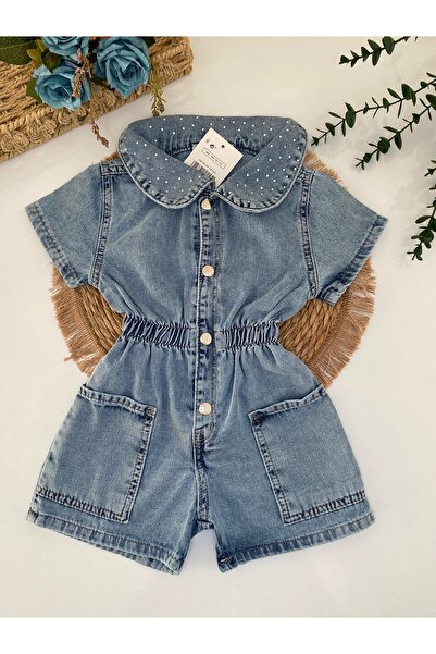 Starry Couture Kız Çocuk Taş Detaylı Kot Tulum