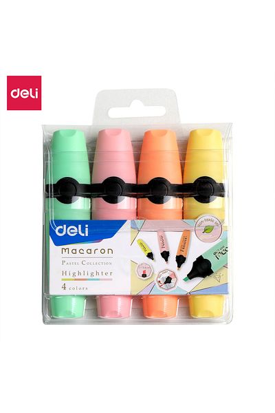 Deli EU356-MT Highlighter Pen, Assorted Pastel Colors, 4PCS – For Journaling, Study & DIY