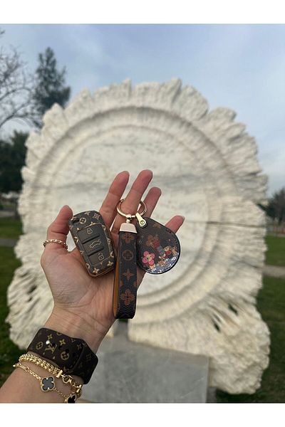 casehometr Audi Compatible LV patterned Brown silicone key case