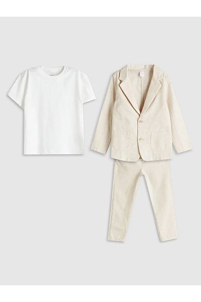 LC Waikiki Lcw Kids Beige Linen Look Boy's Suit