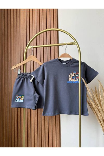 MİO Set de pantaloni scurți din bumbac pentru băieți, cu imprimeu cu ulei, set de 2 bucăți
