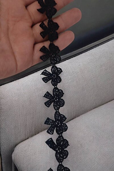DUAYEN Güpür dantel fiyonk desen siyah renk 1 metre