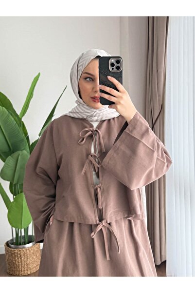 Miraydın Butik Γυναικείο Λινό Σετ Μ2535 - Καφέ Γαλακτώδες